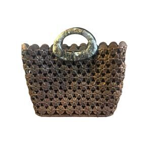 Serpui Marie‎ Eclectic Handmade Rattan Handbag Mother Of Pearl Handle Designer
